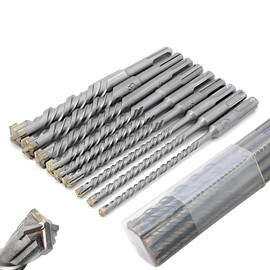 SDS Plus Drill Bit Set Hammer Drill Bit for Concrete with 4 Cutting Blades in Sizes 5,6,6,8,8,10,12,14,16 x 160 mm Uwenkjie for Concrete and Masonry