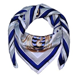 SeaBright TC-S-BH-2305-110-1 Women's Scarf 100% Silk Satin Square Large 110 x 110 cm Luxurious 13 Momme TC-S-BH-2305-110-1 Maritime White Blue Brown, Blue, white, brown