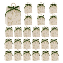 Flunyina 24Packs Wedding Party Favour Boxes Paper Candy Boxes with Bowknot and Artificial Pearl Cream White Flower Party Treat Boxes for Wedding Birthday Baby Shower Anniversary