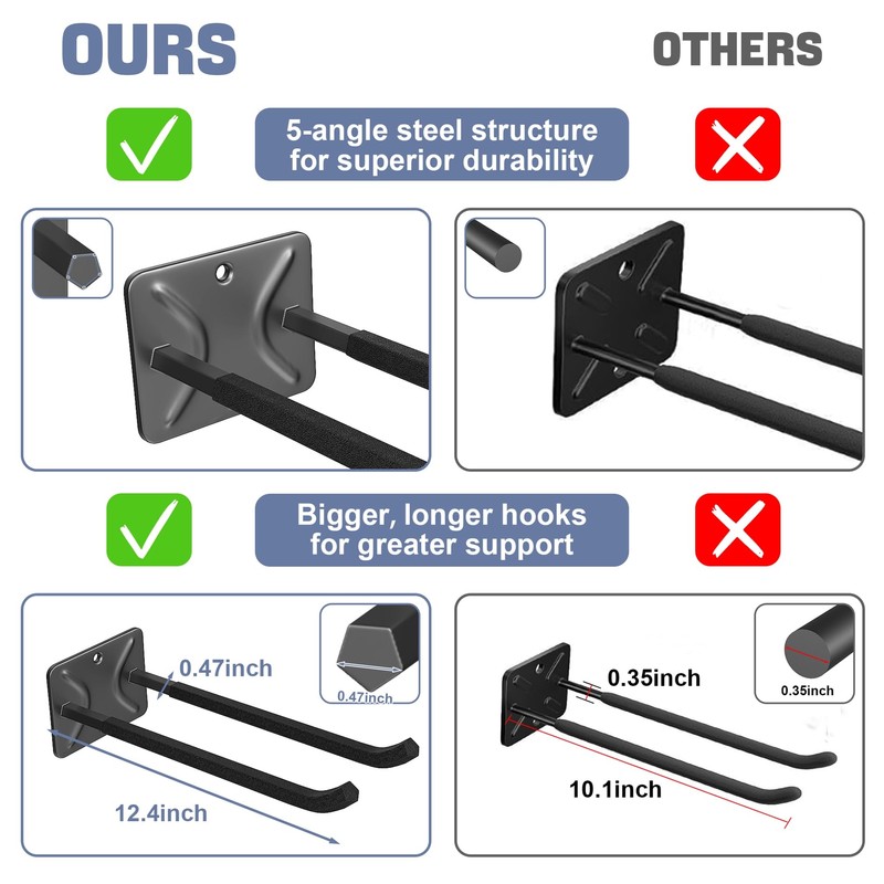 WALMANN Garage Hooks, Heavy Duty 12-inch Wall Hooks for Hanging,