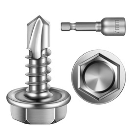Mywish 400pcs #8×1/2" Self Drilling Screws, Self Tapping Screws for Metal Tek Screws, 410 Stainless Steel Hex Washer Head Self Drilling Screws, Hex Head Self Tapping Screws, Quick Tapping