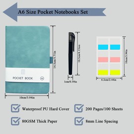 XingyLi 5 Pack A6 Pocket Notebook, Portable Small Hardback Journal Notebooks with Pen Holder and 80Gsm Lined Paper, 200 Pages/100 Sheets A6 Mini Notepad Note Book Notes Diary Pads, 10 x 14.5cm
