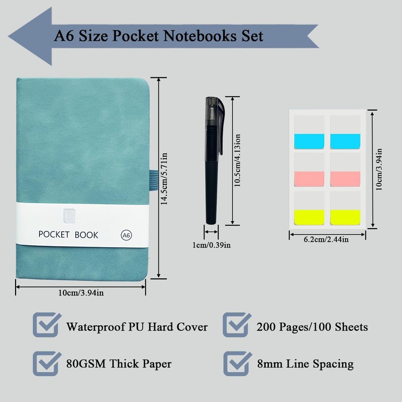 XingyLi 5 Pack A6 Pocket Notebook, Portable Small Hardback Journal