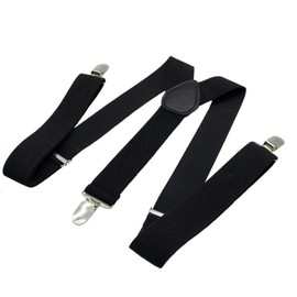 YFFSFDC Men's Y-Shaped Suspenders, Width 1.4 inches (35 mm), Unisex, 3 Clips, Formal, Genuine Leather, Firmly Hold, Elastic, Adjustable, Hanging Band, Black