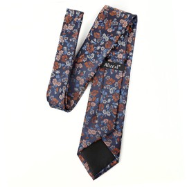 Alizeal Mens 3.15inches Flower Patterned Tie with Floral Printed Pocket Square, Navy+Orange