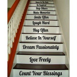 Boop Decals Count Your Blessings Stairs Quote Wall Decal Sticker Room Art Vinyl Joy Smile Happy Inspire Family Home House Staircase Love Beautiful Inspirational