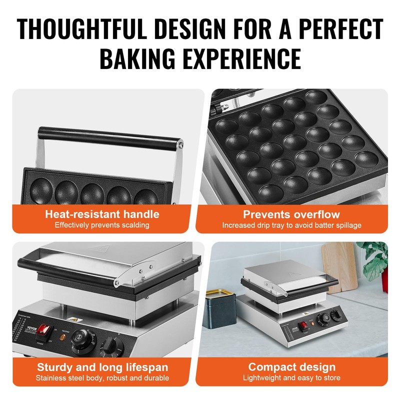 VEVOR Mini Dutch Pancake Maker, 25PCS 43mm Diameter Dorayaki Baker