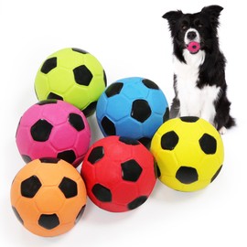 LLSPET 2.6'' Latex Squeaky Dog Soccer Ball Toys, Dog Football Ball for Small Medium Large Dogs, Vibrant Colors Soccer Chew Fetch Throw Ball 6 Pcs/Set