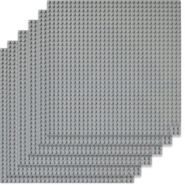 HUIZDQ 6 Packs Classic Baseplates, 25.5 x 25.5 cm, Building Block Baseplates, Compatible with All Major Brands, Base Plate for Construction(Gray).
