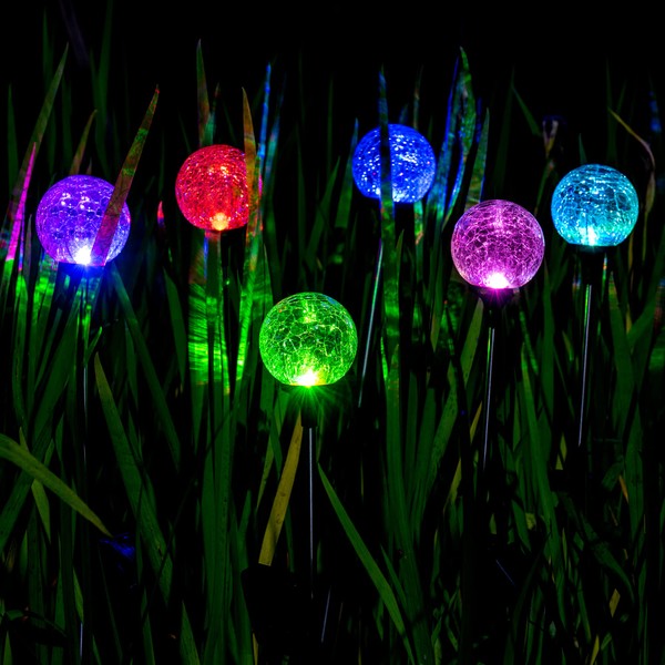 SOLPEX Solar Lights Garden，3 Pack Solar Lights Outdoor Waterproof，Multi-Color Changing Garden Spheres Large Outdoor， Cracked Glass Ball LED Lights for Solar Garden Decorations, Solar Stake Lights