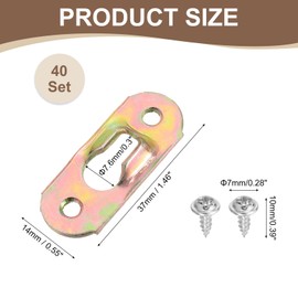 sourcing map 40Pcs Keyhole Picture Frame Hangers, 37x14mm Heavy Duty Metal Keyhole Hangers Plates Metal Hanging Brackets with Screws for Mirrors, Pictures, and Photo Frames, Zinc Yellow