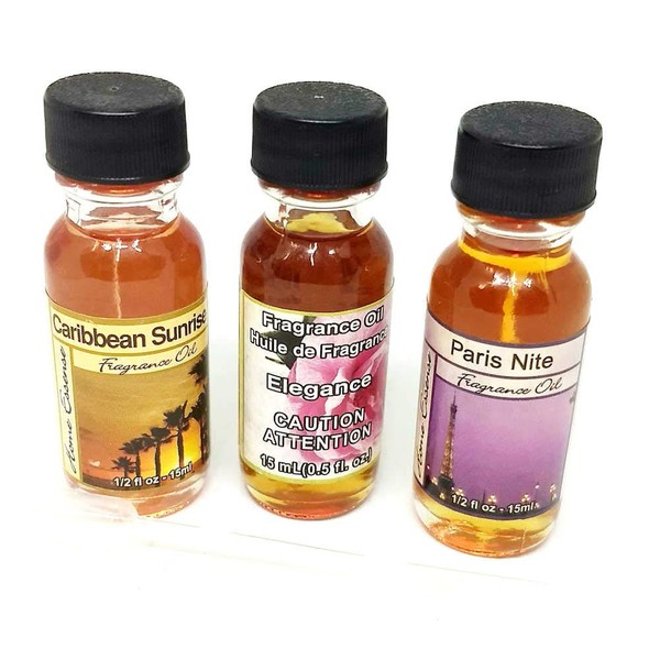 Fragrance Oils Pack of 3-1/2 Ounce (15 ml) Bottles (Elegance/Caribbean