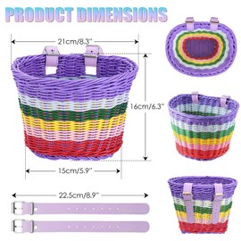 Kids Bike Basket Front,Hand-Woven Rainbow-Color Boys Girls Front Bicycle Basket