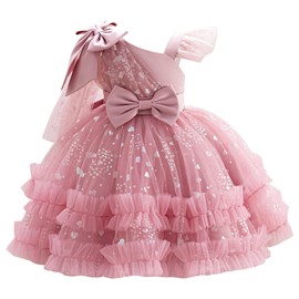 EULIMENE Girls Heart Sequins Dress Shiny Tulle Pageant Princess Wedding Birthday Party Prom Dress 9M-8Y Dusty Pink
