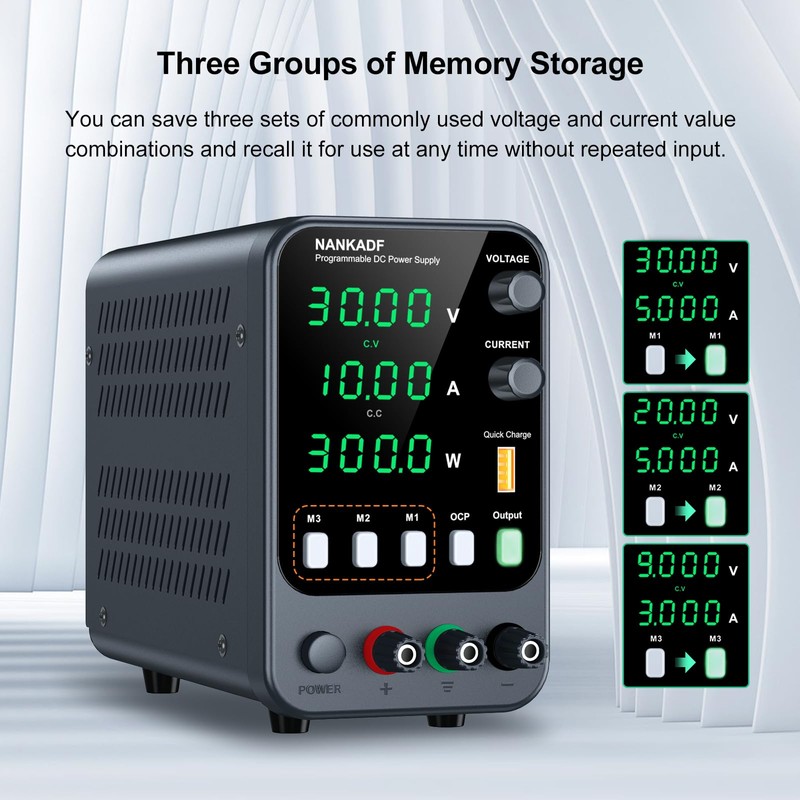 NANKADF DC Power Supply, 30V 10A Bench Power Supply with