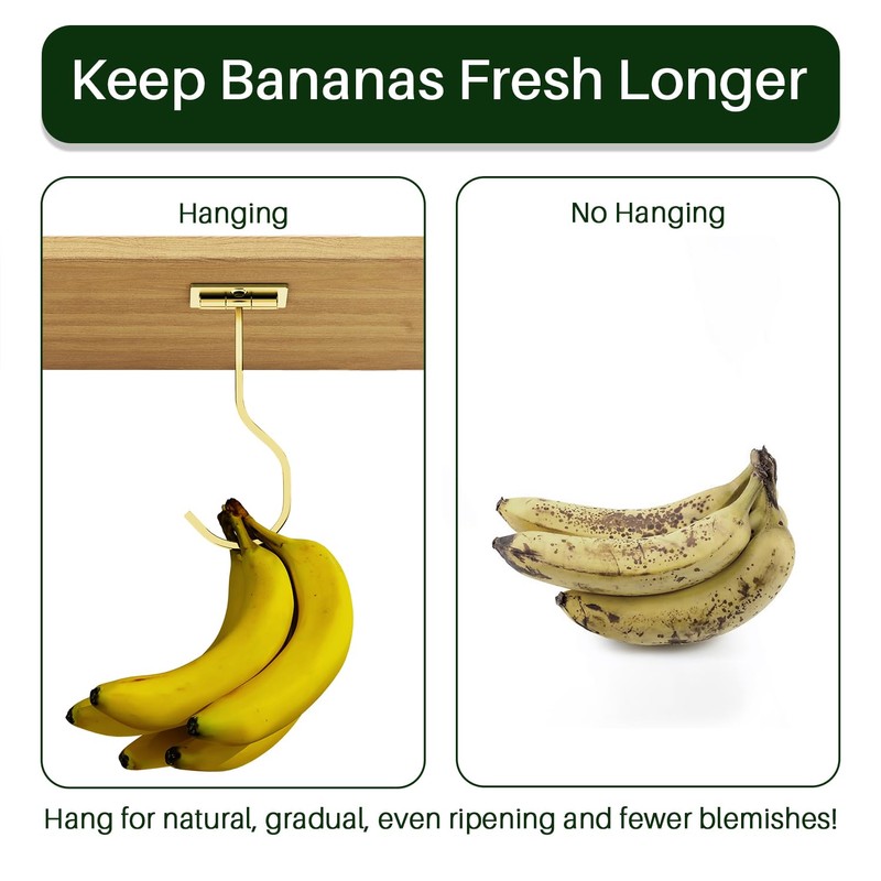 bussdis Under Cabinet Banana Hook Adhesive: Foldable Banana Hanger, Gold