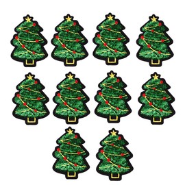 Milisten Christmas Appliques, Sequins, Christmas Tree Patches, Sticker, Embroidered Applique, Iron-On Patches for DIY Crafts, Dresses, Jeans, Sweaters, Christmas Decoration, Pack of 10