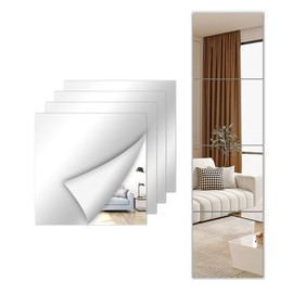 Stick on Small Mirror for Wall Decor,Plastic Non Glass Sticky Kids Safety Toddler Mirrors,4 Pack 8”x8” Acrylic Mirror Tiles,Shatterproof Mirrors Sheet for Bedroom Closet,Unbreakable Adhesive Mirror's