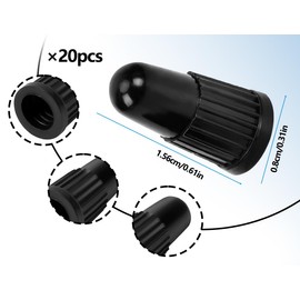 Lhbwhiz Pack of 20 Bicycle Valve Caps, Plastic Bicycle Tyre Valve Covers, French Tyre Valve, Bicycle Valve Caps, Air Valve Caps, Dust Caps, for Road Bike, Mountain Bike (Black)