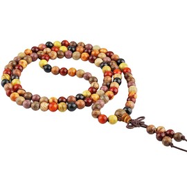 KYEYGWO 108 Natural Wood 6 mm / 8 mm Mala Beads Bracelet for Men and Women Meditation Prayer Wrap Bracelets Tibetan Buddhist Stretch Bracelets Necklace, NA