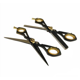 Barber and Salon All Hair Type Black and Gold Hair Cutting Scissors Hair Thinning Shears 6.5 Inches