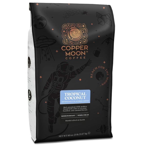 Copper Moon Whole Bean Coffee, Tropical Coconut, 5 Pound Tropical Delight ,80 Ounce