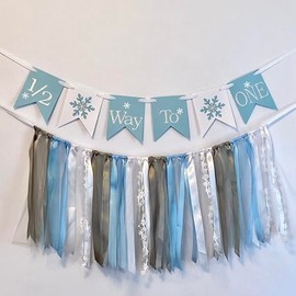 6 Month Snowflake Birthday Decorations for Girl, Blue, Gray, White