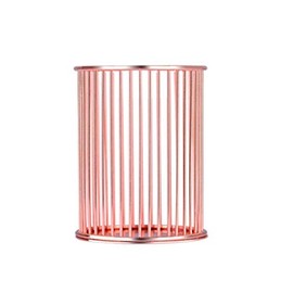 Pen Holder, Tubular Shape Makeup Brush Stand, Metal, Pen Stand, Makeup Brush Case, Cosmetic Brush Holder, Tabletop, Small Storage (Pink Gold)