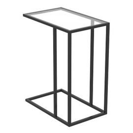 Safdie & Co. Accent Table 19L C-Shaped Glass Black Metal, Clear