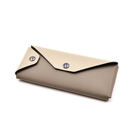 eglooh - Eros - Leather Pencil Case and Accessory Holder cm 19x8 - Case for Glasses - Closure with Burnished Buttons - Made in Italy, Dove Grey / Beige, Business Card Case