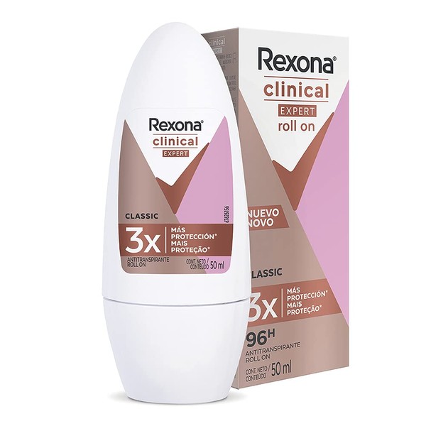 Rexona Clinical Classic Desodorante Antitranspirante para Mujer en Roll On 3 Veces Más Protección 50 mL
