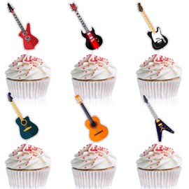 18-Pcs Rock Guitar Happy Birthday Bass Instrumentalists Cupcake Toppers Set - Kids' rock theme party, concert, boys and girls birthday party, baby shower party Musical decoration - LIANGSS