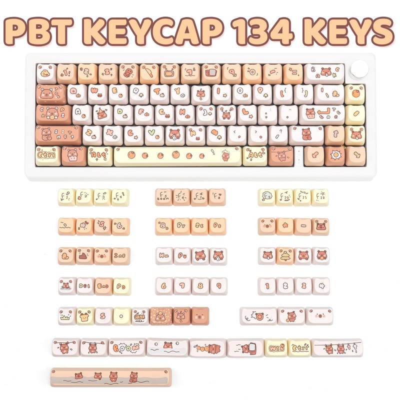 COOMICKEY PBT Keycaps 134 Keys Anime Animals Keycaps Dye-Sublimation Cute