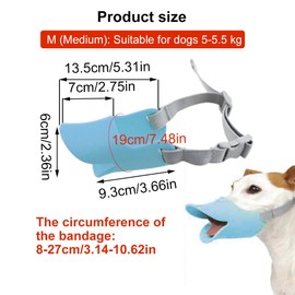 Anti Bite Duck Mouth Shape Dog Mouth Covers,Soft Duck Silicone Mouth Cover with Adjustable Strap,Small Medium Dogs Muzzle Masks Best for Prevent Barking,Biting,Chewing (Blue, M-Size: 11cm/4.33inch)