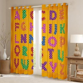 Manfei - Cortinas de ventana con 26 letras para niños, coloridas cortinas de ventana del alfabeto para decoración de habitación de niños y niñas, tratamientos de ventana del alfabeto inglés, juego de