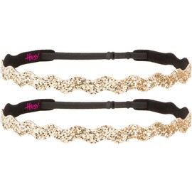 Hipsy Women's Adjustable No Slip Gold Bling Glitter Team Sports Headband Multi Packs (Wave Gold 2pk)