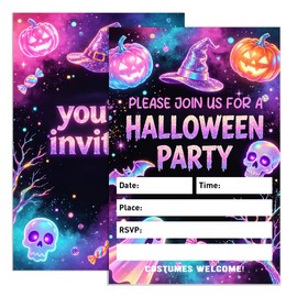 Neon Halloween Party Invitations Set of 20, 4"x6" Witch Theme Invites Card