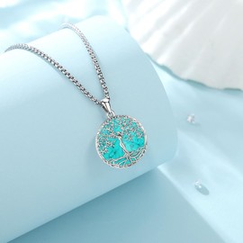 LOOVE Turquoise Necklace Sterling Silver Tree of Life Necklace for Women Blue Family Tree Turquoises Tree of Life Pendant Turquoise Jewelry Gifts, Sterling Silver, Turquoise