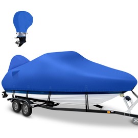 Boatpro Boat Cover 20-22 ft with Motor Cover, Waterproof 1200D Heavy Duty Marine Canvas Trailerable Boat Covers for 20 feet 21ft 22' Foot V-Hull Bass Boat Tri-Hull Runabout Boat, Blue