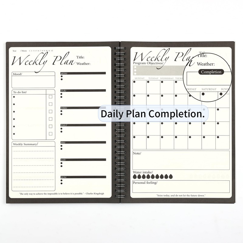 Daily and Weekly Planner,7" x 10" Black Daily Task Notebook