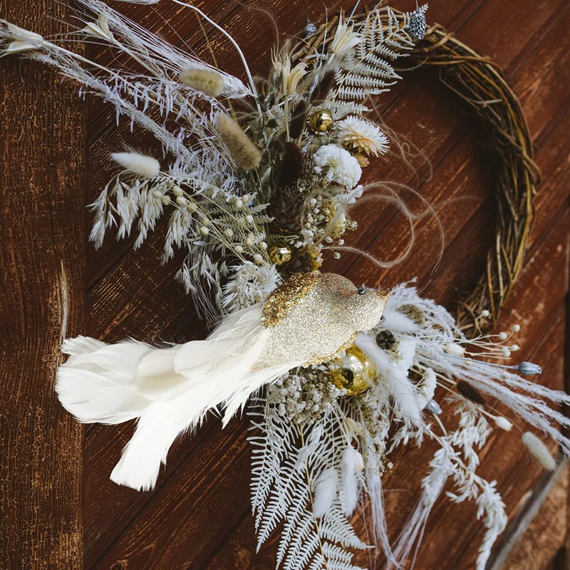 Yolococa 2pcs Champagne Christmas Tree Decoration Birds