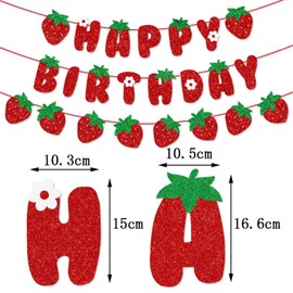 BIEUFBJI Strawberry Birthday Decoration Happy Birthday Banner Sign Strawberry Themed Birthday Party Baby Shower Girl Birthday Party Decoration Supplies