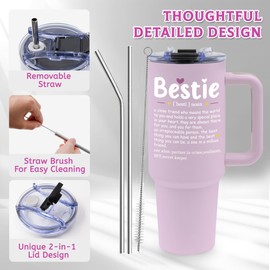 TNASURHUS Bestie Gifts for Women, 40oz Stainless Steel Tumbler with Handle, Perfect for Birthdays, Christmas, or Holidays