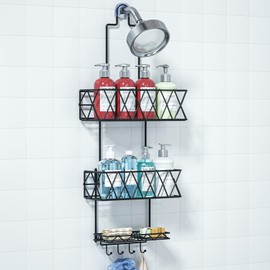 TOMIR Shower Caddy Over Shower Head with Soap Holder & 4 Hooks, Anti-slip Hanging Shower Organizer for Bathroom, No Drilling Shower Shelves Storage Rack 3 Tier, Rustproof & Waterproof, Black