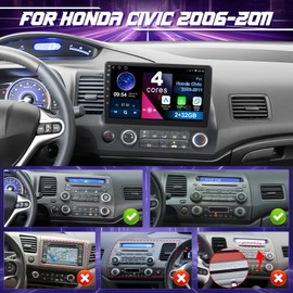 Car Radio for Honda Civic 2006-2011 Stereo with Wireless Carplay Android Auto Leadfan 10.1'' Touchscreen for Honda Civic Android Radio WiFi GPS Navigation Rear Camera FM Multimedia Player Headunit