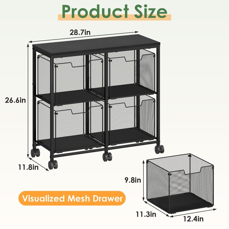 Sbanmao 4 Drawer Lateral File Cabinet, Mobile Filing Cabinet, Printer