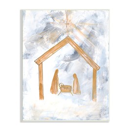 Stupell Industries Nativity Baby in Manger Christmas Scene Sky Cross, Designed by Robin Maria Wall Plaque, 10 x 15, Blue