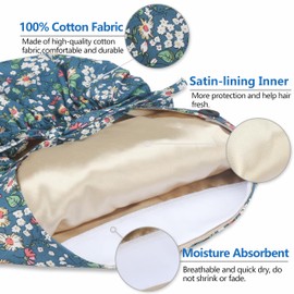 IRIS CRAFT Adjustable Working Cap with Button, Satin-Lined Cotton Working Hat Sweatband with Ponytail Pocket, Elastic Bandage Tie Back Hats for Women & Men, One Size, Floret Garden with Satin-Lined