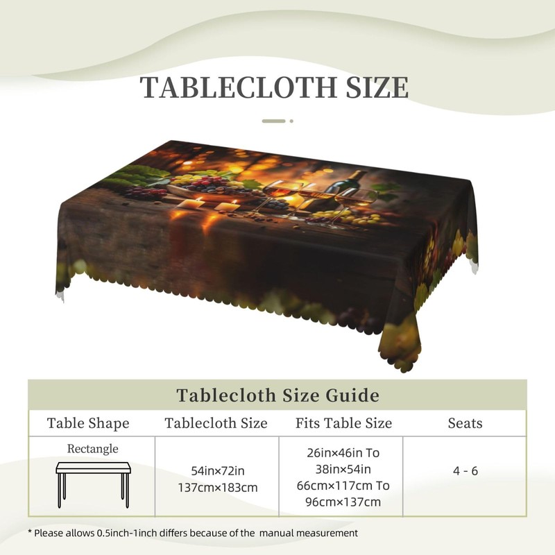 LORCARVIS Elegant Wine Glasses and Bottles Tablecloths Winery Farmhouse Polyester