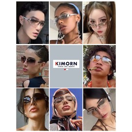 kimorn Rectangle Sunglasses for Women Men Stylish Rimless Frameless Trendy Retro Sun Glasses 90’s Vintage Square Frame K1314 (Silver Frame Gradient Pink Lens)